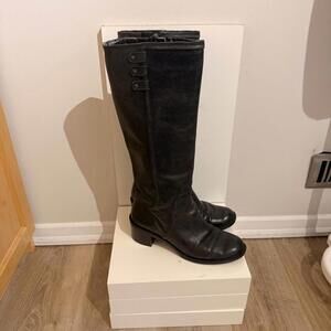 Enzo Angiolini Black Knee High Pebbled Leather Boots Women's 9 Block Heel